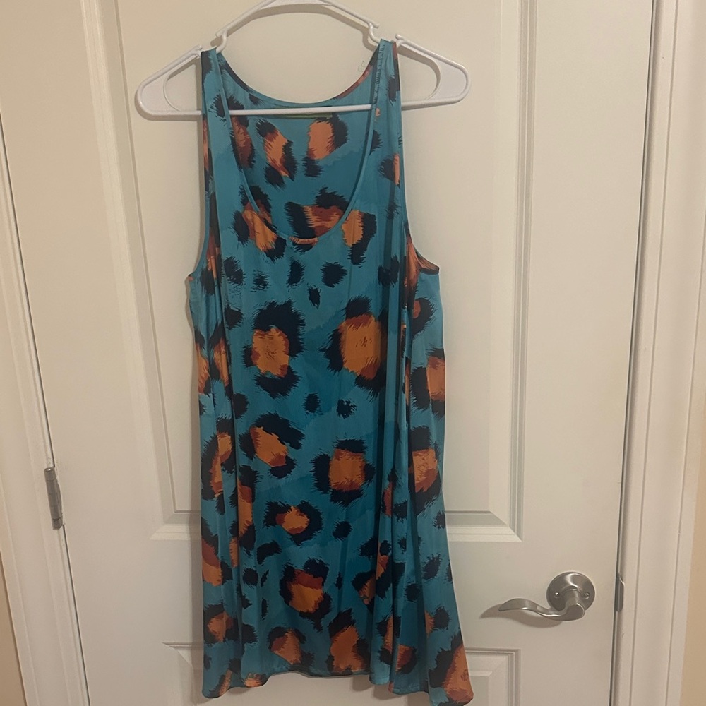 Leopard Print Mini Dress - Blue and Orange